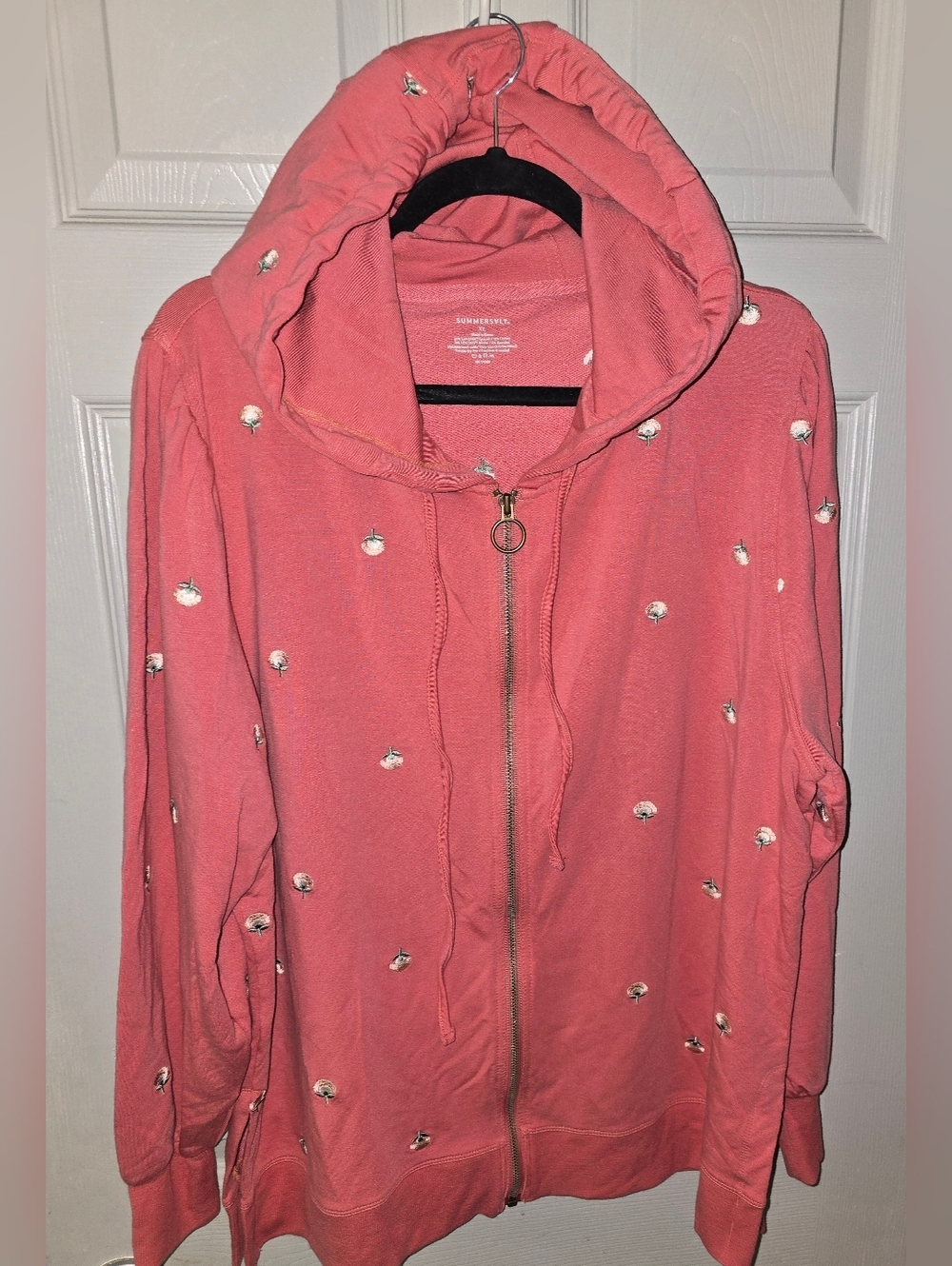 Summersalt Softest French Terry Puff Sleeve Zip Hoodie Floral Embroidered XL - Picture 3 of 8
